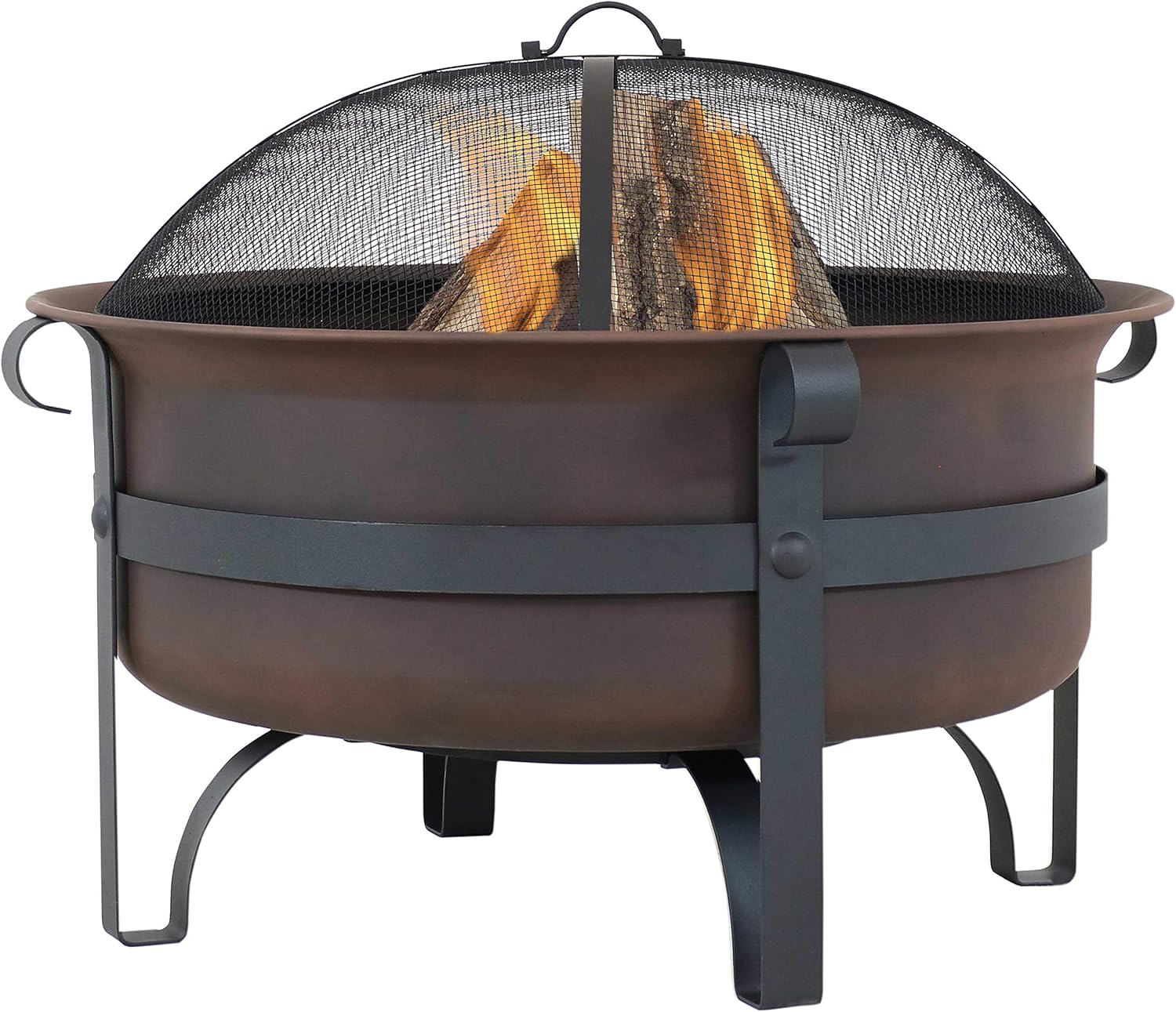 Bronze Cauldron Outdoor Fire Pit Bowl with Poker and Spark Screen - 29 Inch L86007