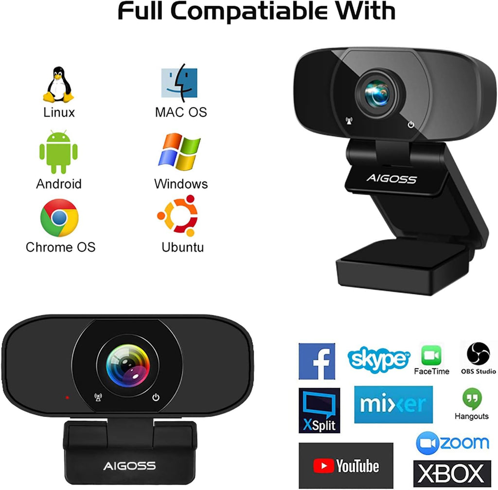 Black Webcam with Microphone and Tripod Stand G362