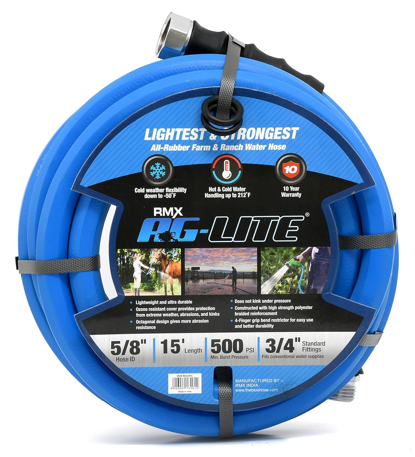 3/4" x 25' 100% Rubber Garden Hose, 500 PSI, Pack of 2 W925