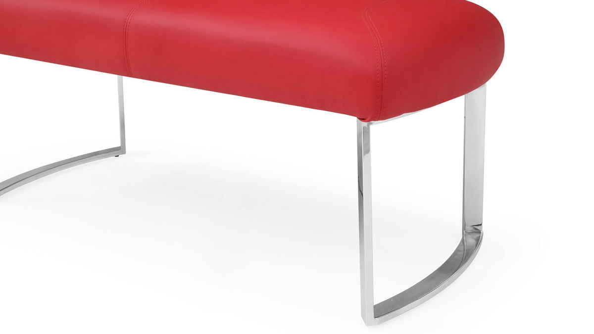 Red Leatherette Bench with Stainless Steel Base Z85445