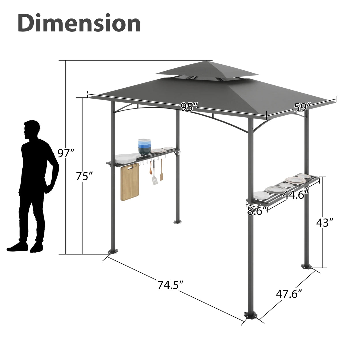 Patio BBQ Grill Gazebo Canopy with 2 Tier, Flame Retardant Cover D791