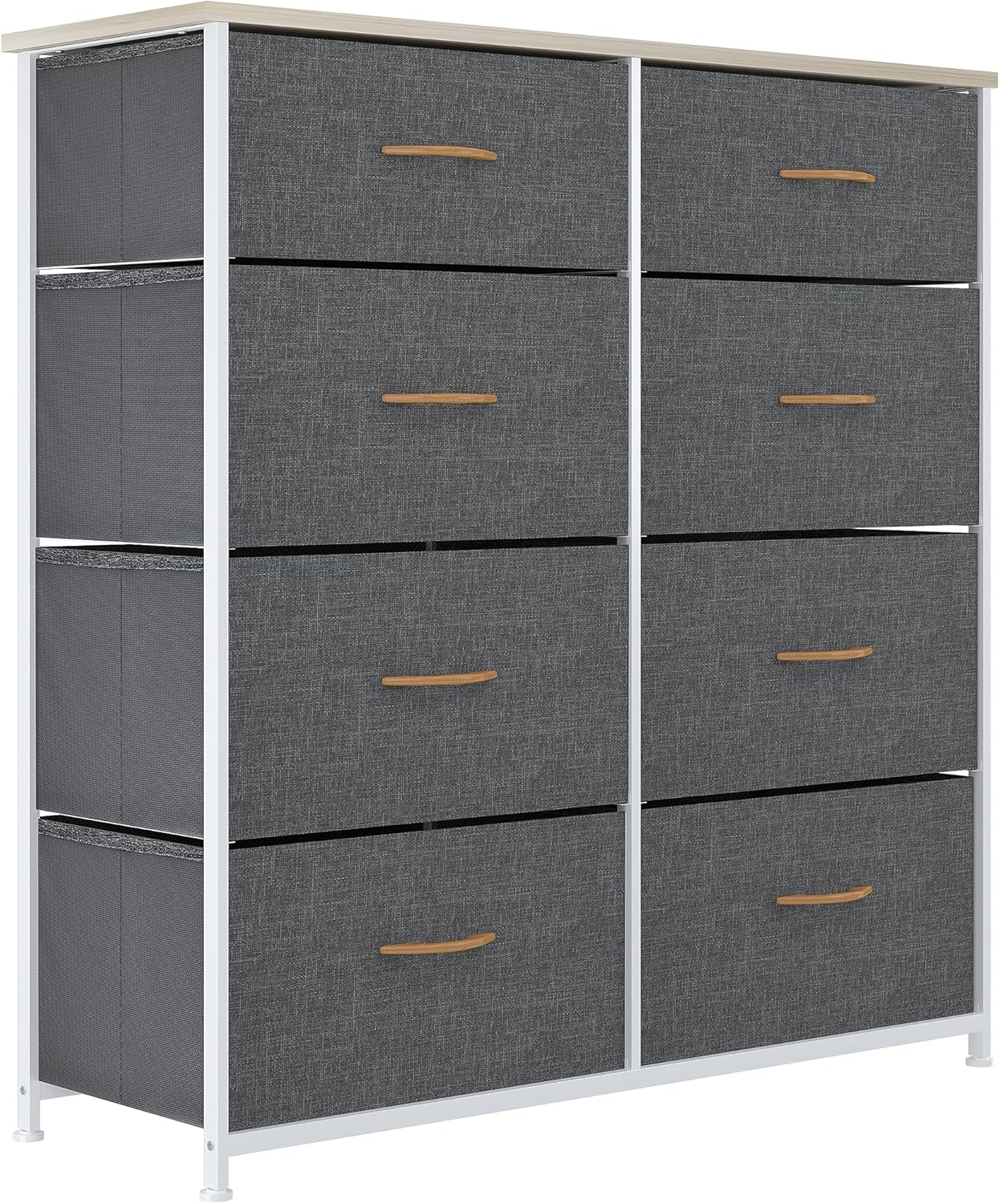 Charcoal 8 Drawer Fabric Dresser with Steel Frame and Wooden Top D181