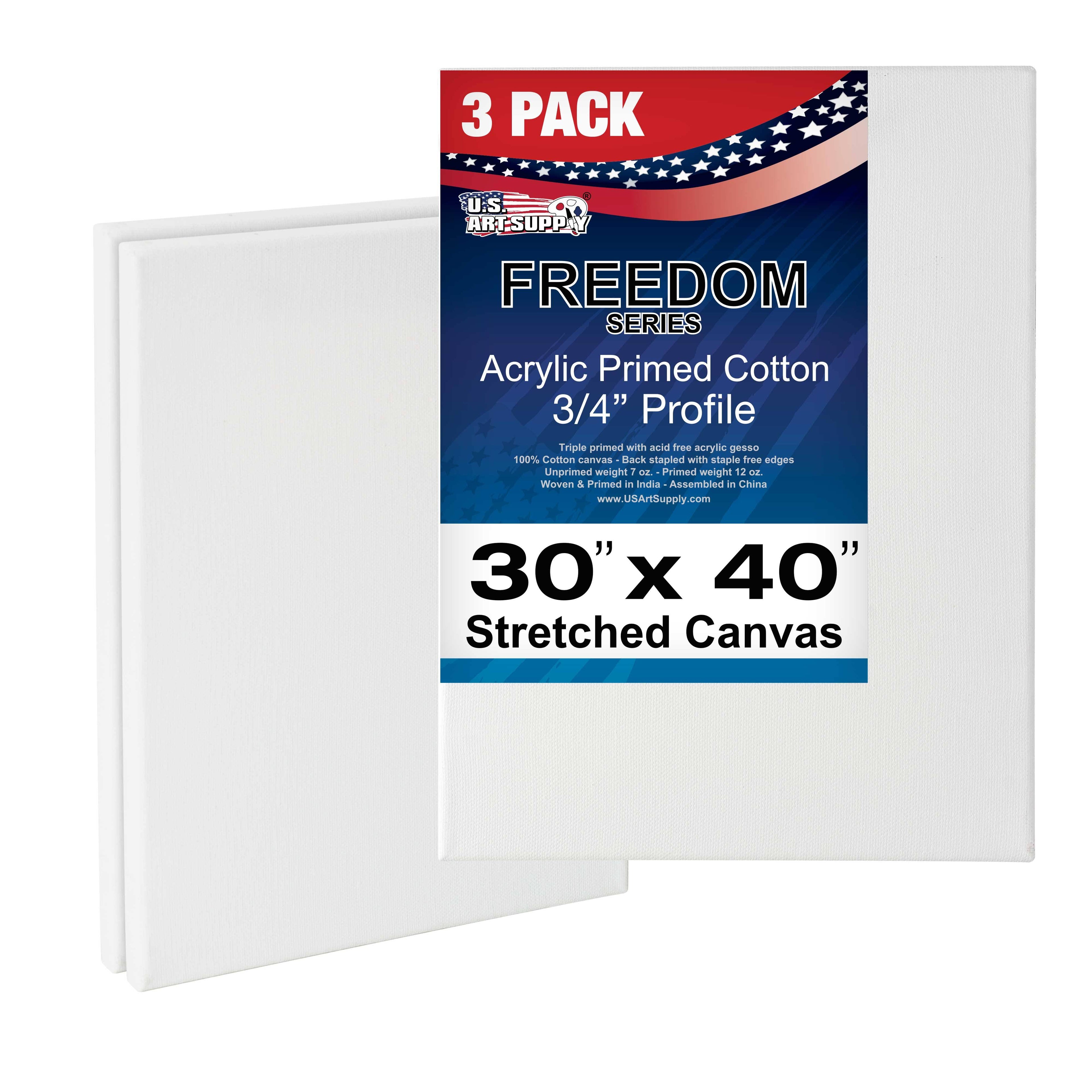 30 x 40 inch Stretched Canvas 12-Ounce Primed 3-Pack White Blank 3/4 inch Profile Z527