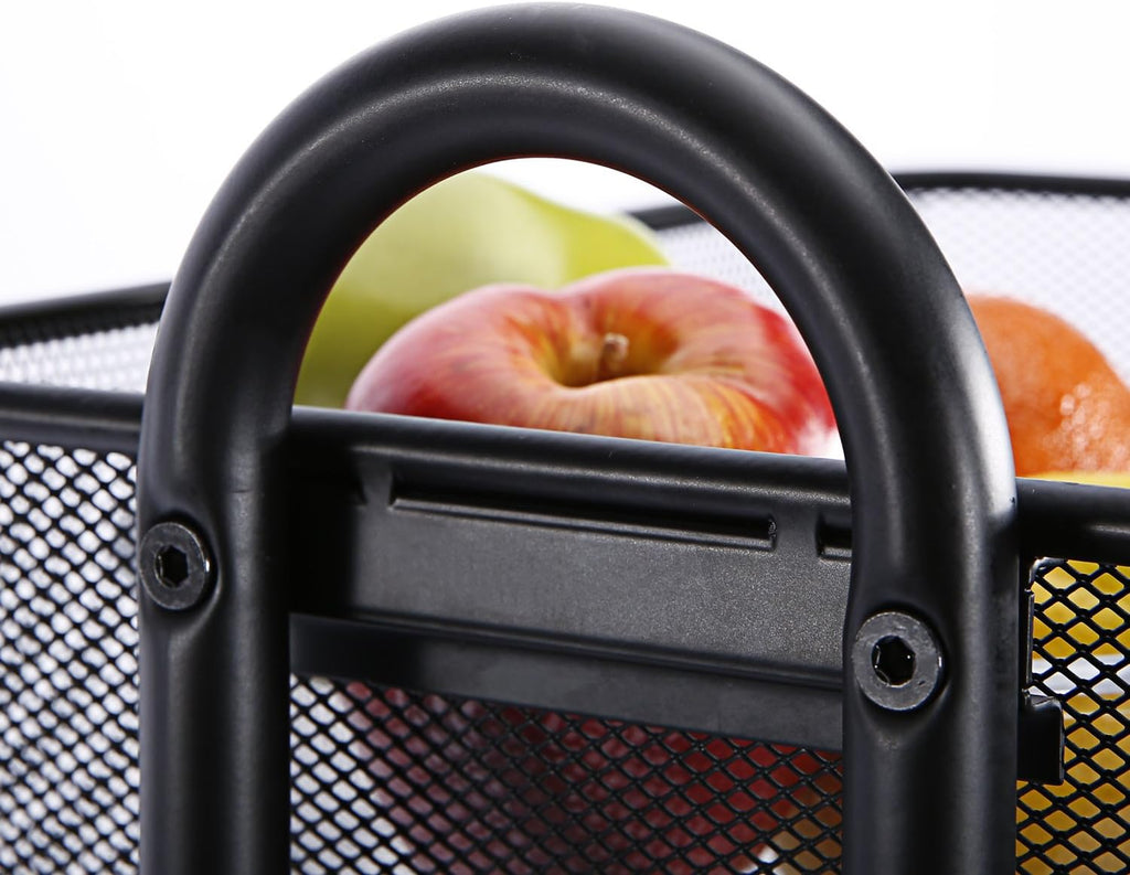 Black 3-Tier Rolling Utility Cart with Metal Mesh Baskets Z592