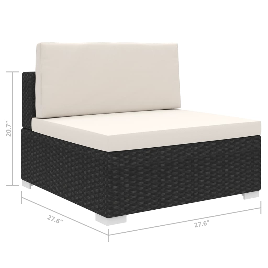 Black Poly Rattan Sectional Middle Seat with Cushions I2314
