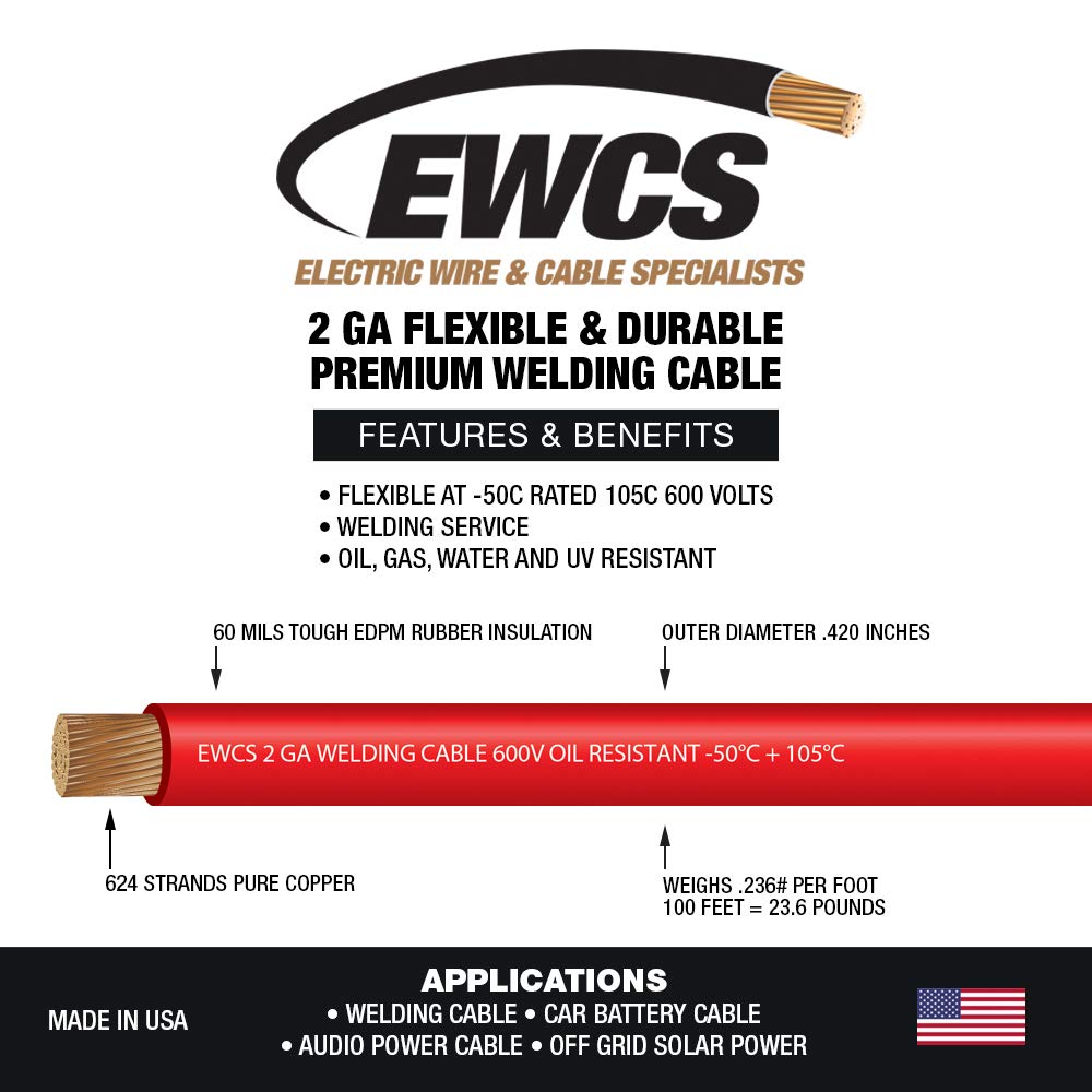 Red 25 Feet Extra Flexible Welding Cable E82955