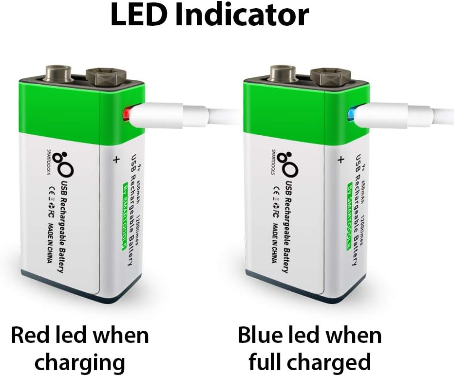 2-Pack 650mAh Rechargeable 9V Lithium Ion Battery with Type C Port V82736