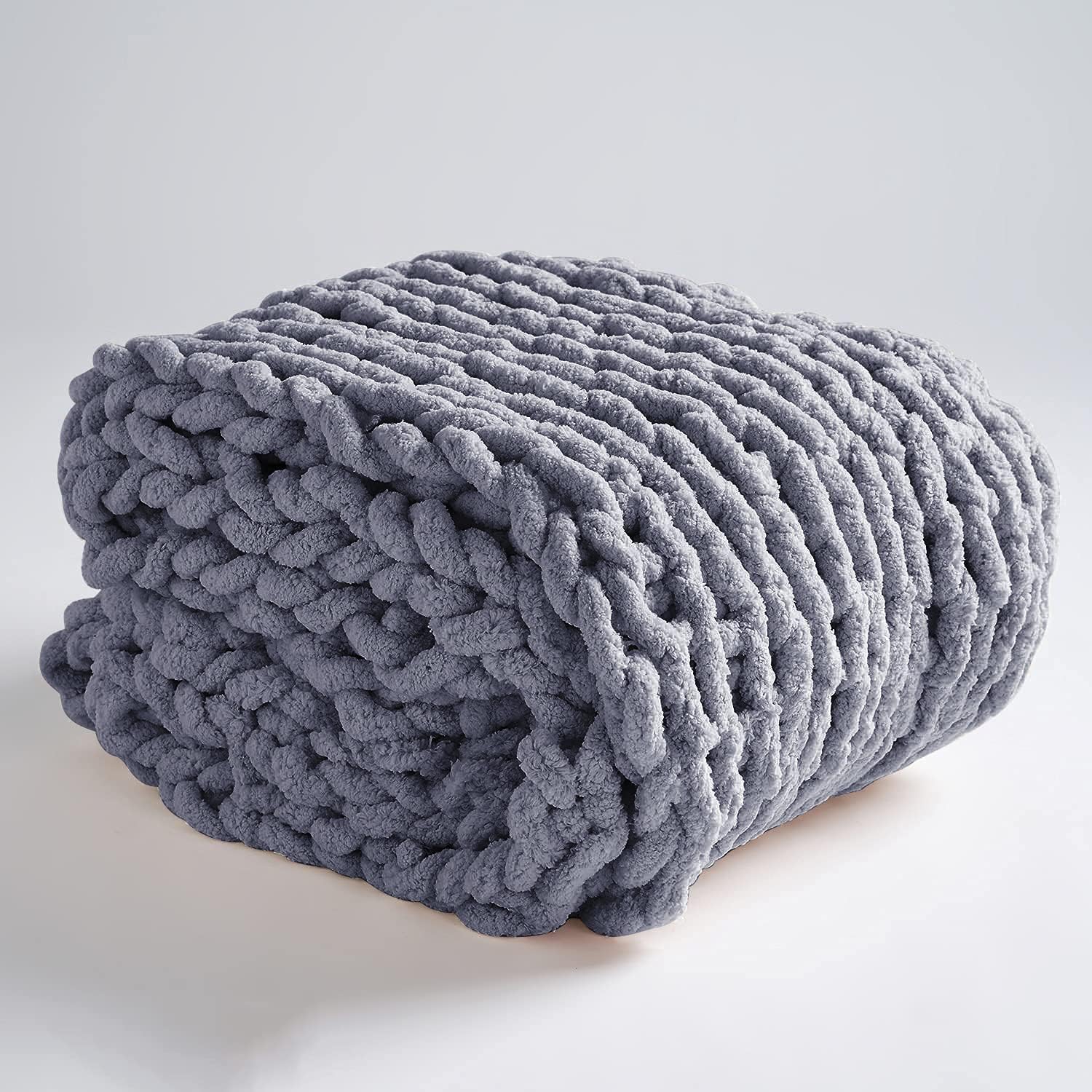 Chunky Knit Chenille Throw Blanket Gray 40x40 V771673