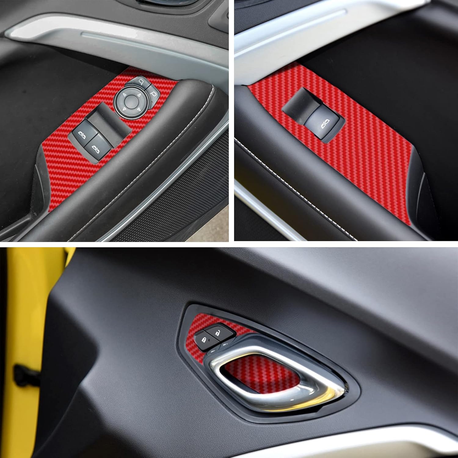 Red 28PCS Carbon Fiber Texture Vinyl Wrap Center Console Dashboard Cover Sticker H4555