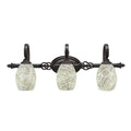 Three Light Bath Bar Dark Granite Finish with Natural Fusion Glass Q6071