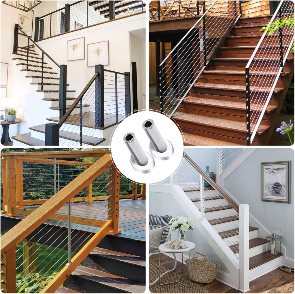 40 Pack 45 Degree T316 Marine Grade Stainless Steel Angle Beveled Protector Sleeves Wood Post Protector for 1/8", 5/32", 3/16" Wire Rope Cable Railing B44457