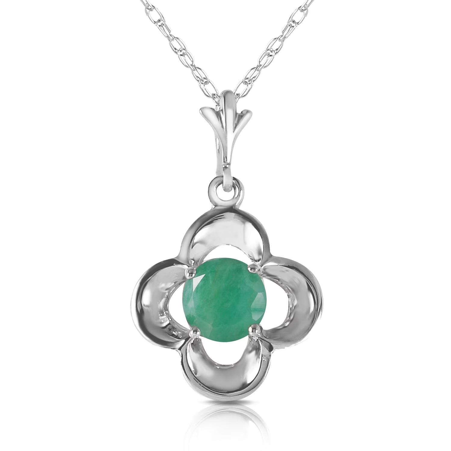 14k 18" White Gold Necklace with Emerald Bud I55643