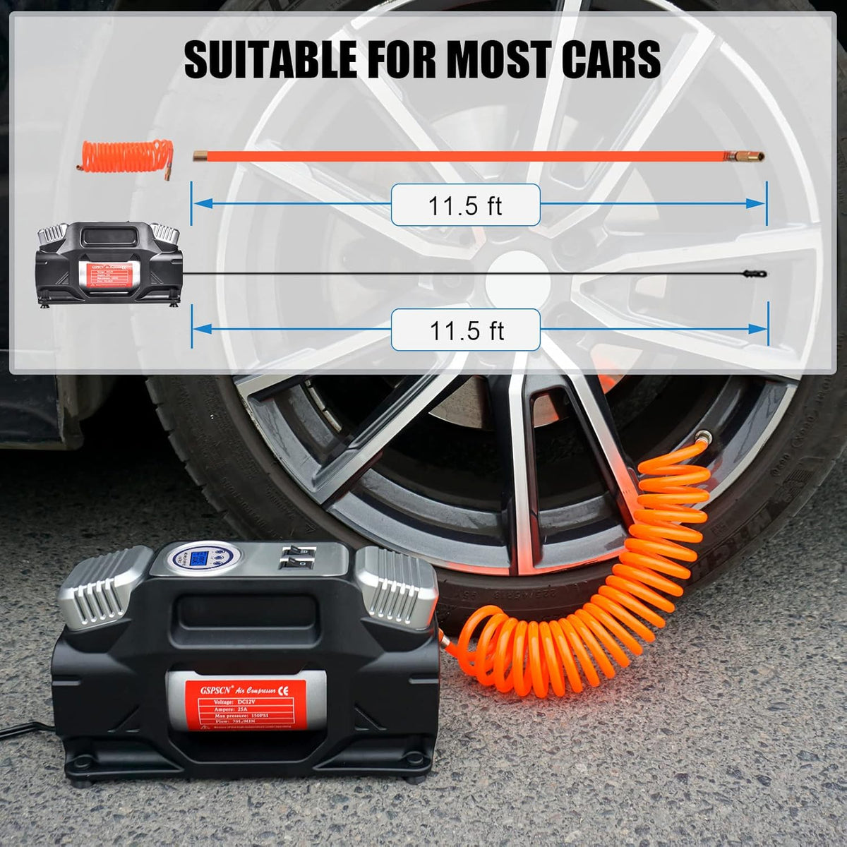 Portable Air Compressor Pump, Dual Cylinders Tire Inflator 12V, 150PSI with Digital Gauge, LED Light, Locking Air Chuck, Pack of 2 L967779