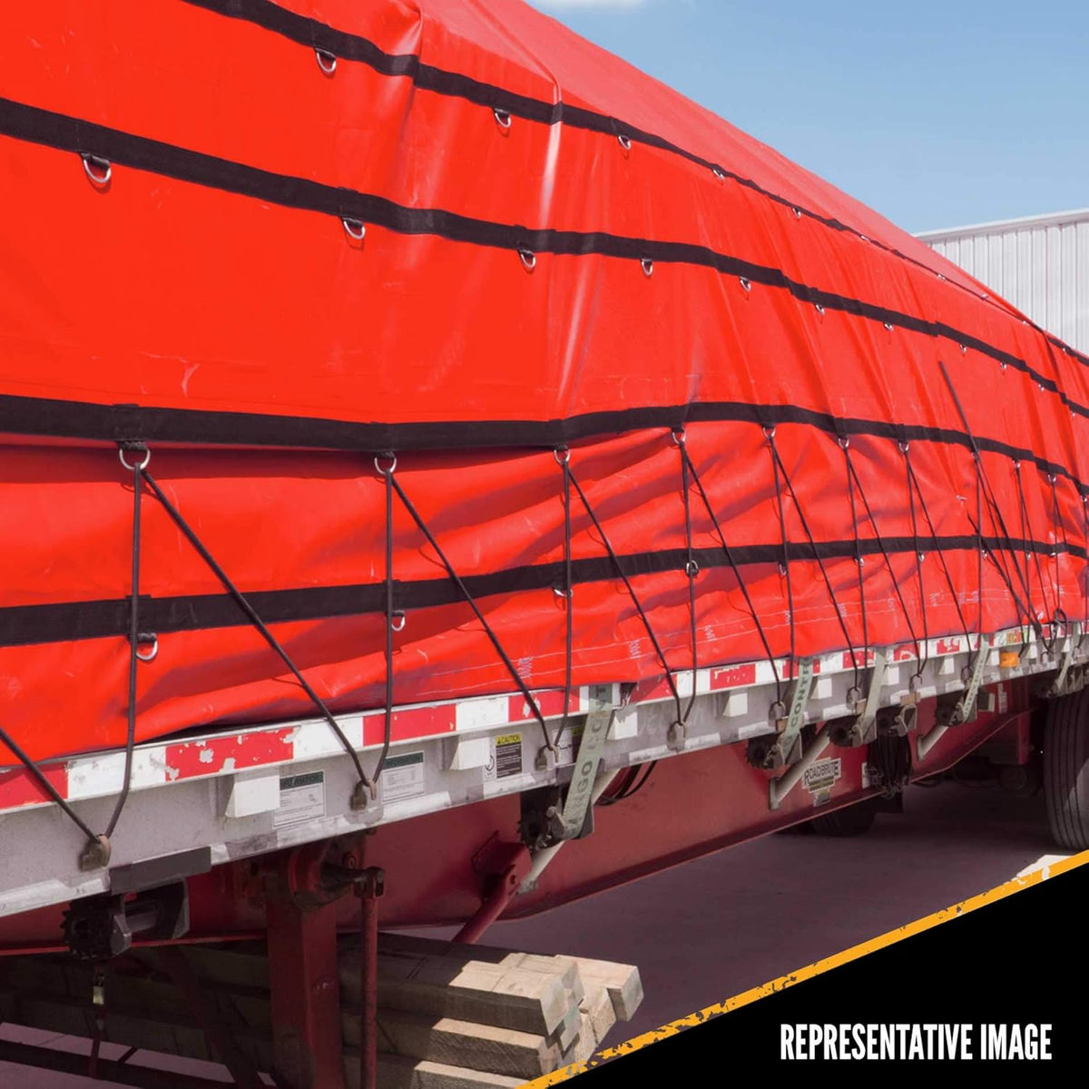 Heavy Duty 18 Ounce Red Lumber Tarp with 4 Foot Drop and Flap D2410