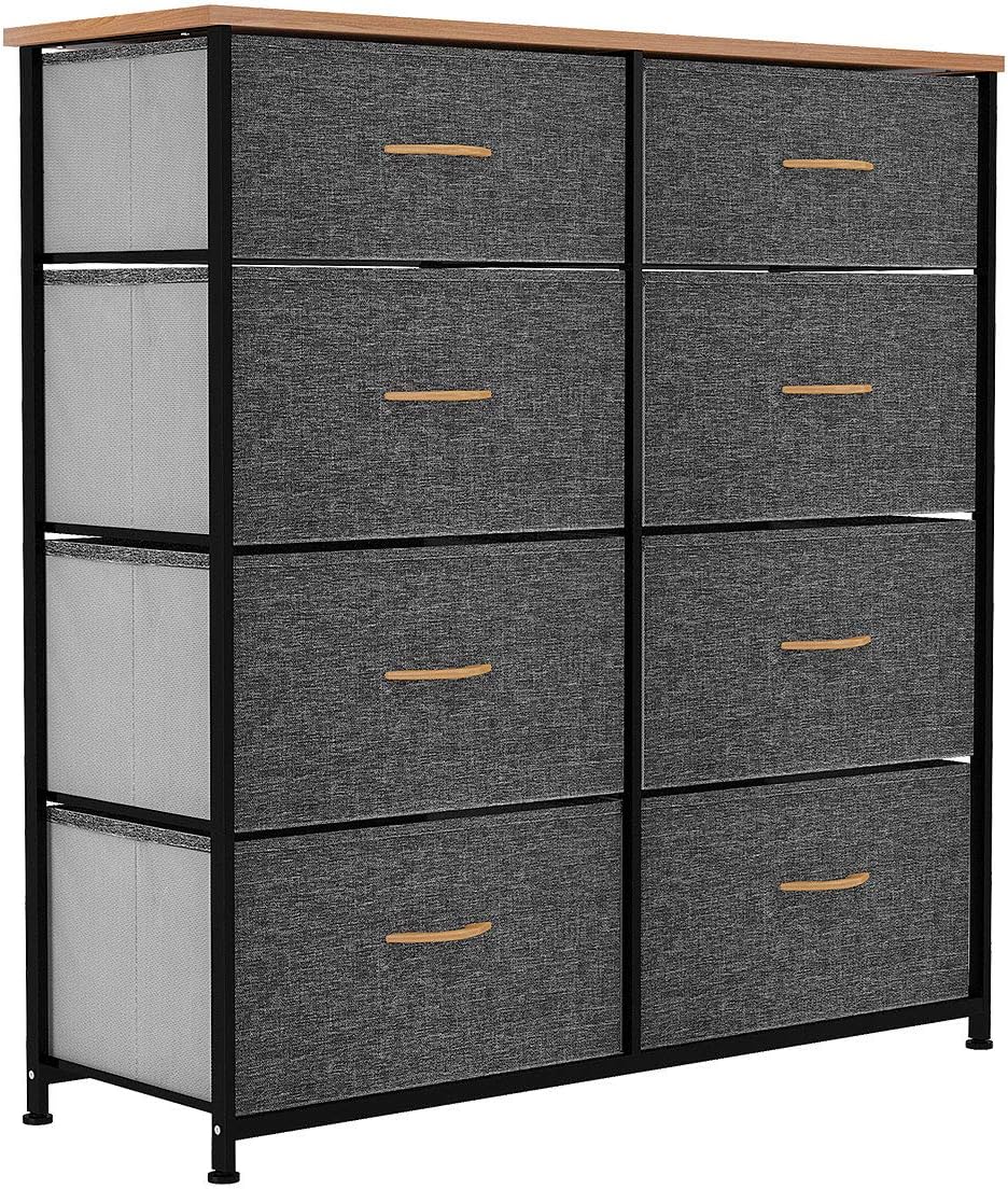 Charcoal 8 Drawer Fabric Dresser with Steel Frame and Wooden Top D181