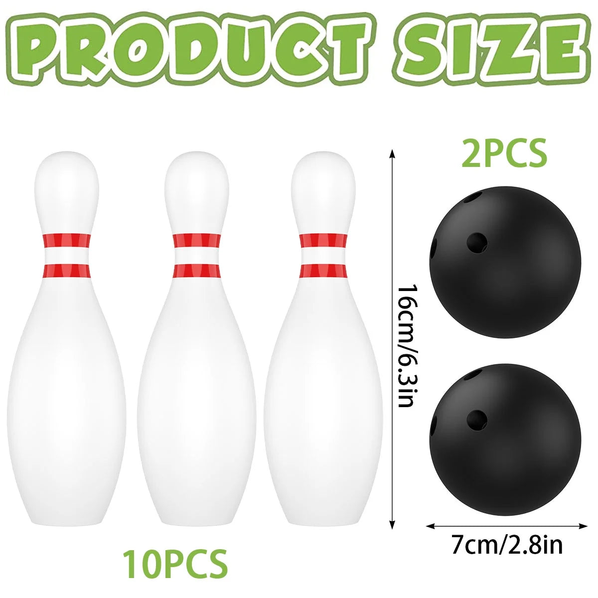 12 Pcs Kids Bowling Set with 10 White Pins and 2 Balls M639