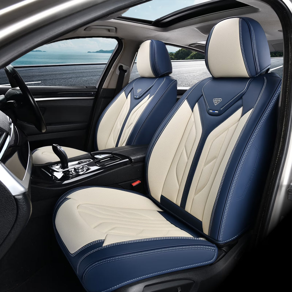 Blue&Beige 2Pcs Leather Car Seat Covers G9465