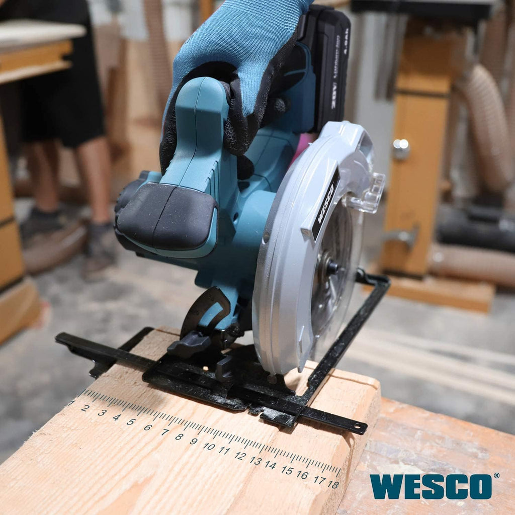 20V 4.0Ah Cordless Circular Saw, 6-1/2", 4000RPM, 0-45° Bevel, with Charger, Vacuum Adaptor, Parallel Guide, Wood Cutting Blades (24T / 40T), Pack of 2 P15917