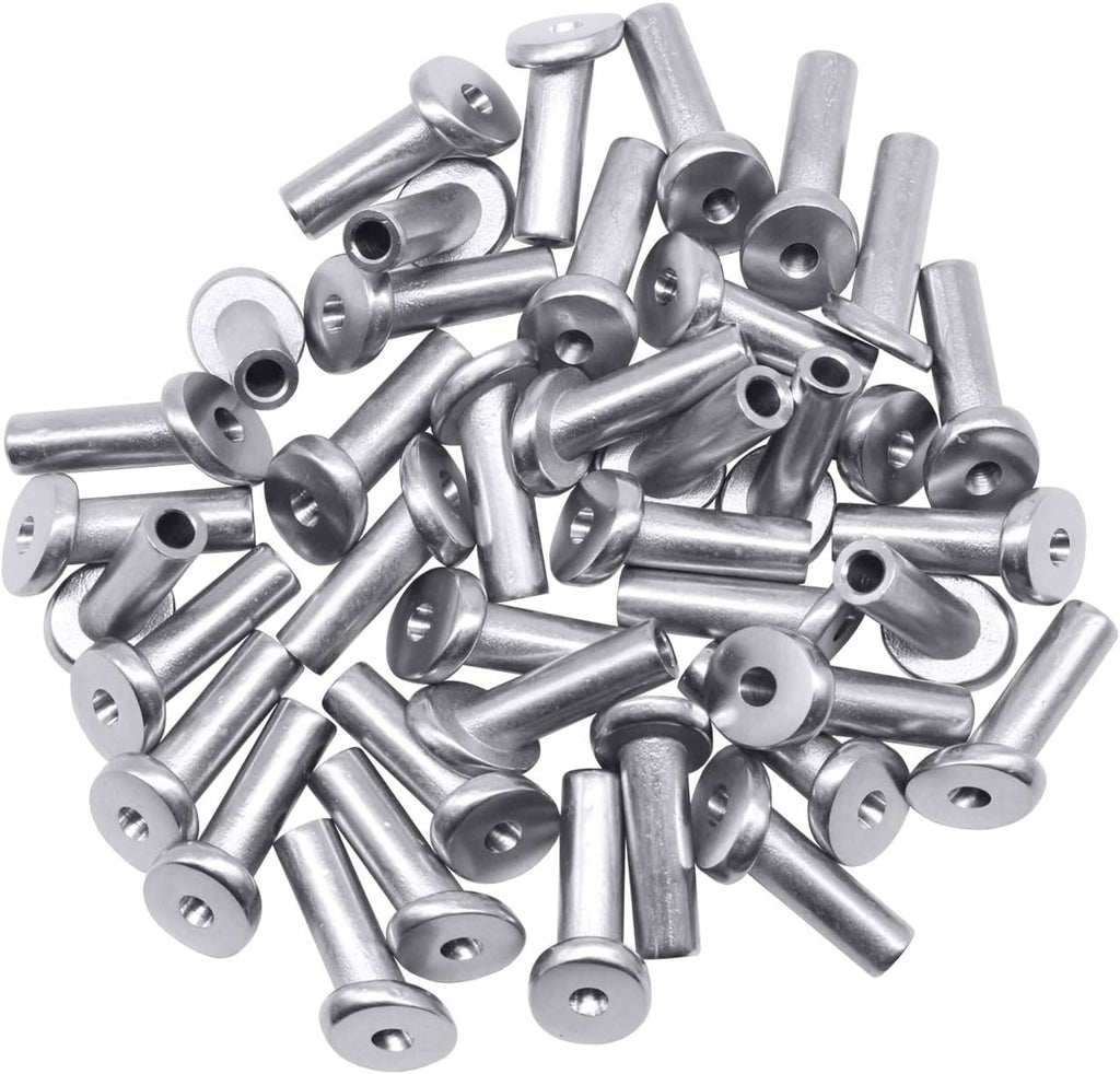 40 Pack 45 Degree T316 Marine Grade Stainless Steel Angle Beveled Protector Sleeves Wood Post Protector for 1/8", 5/32", 3/16" Wire Rope Cable Railing B44457
