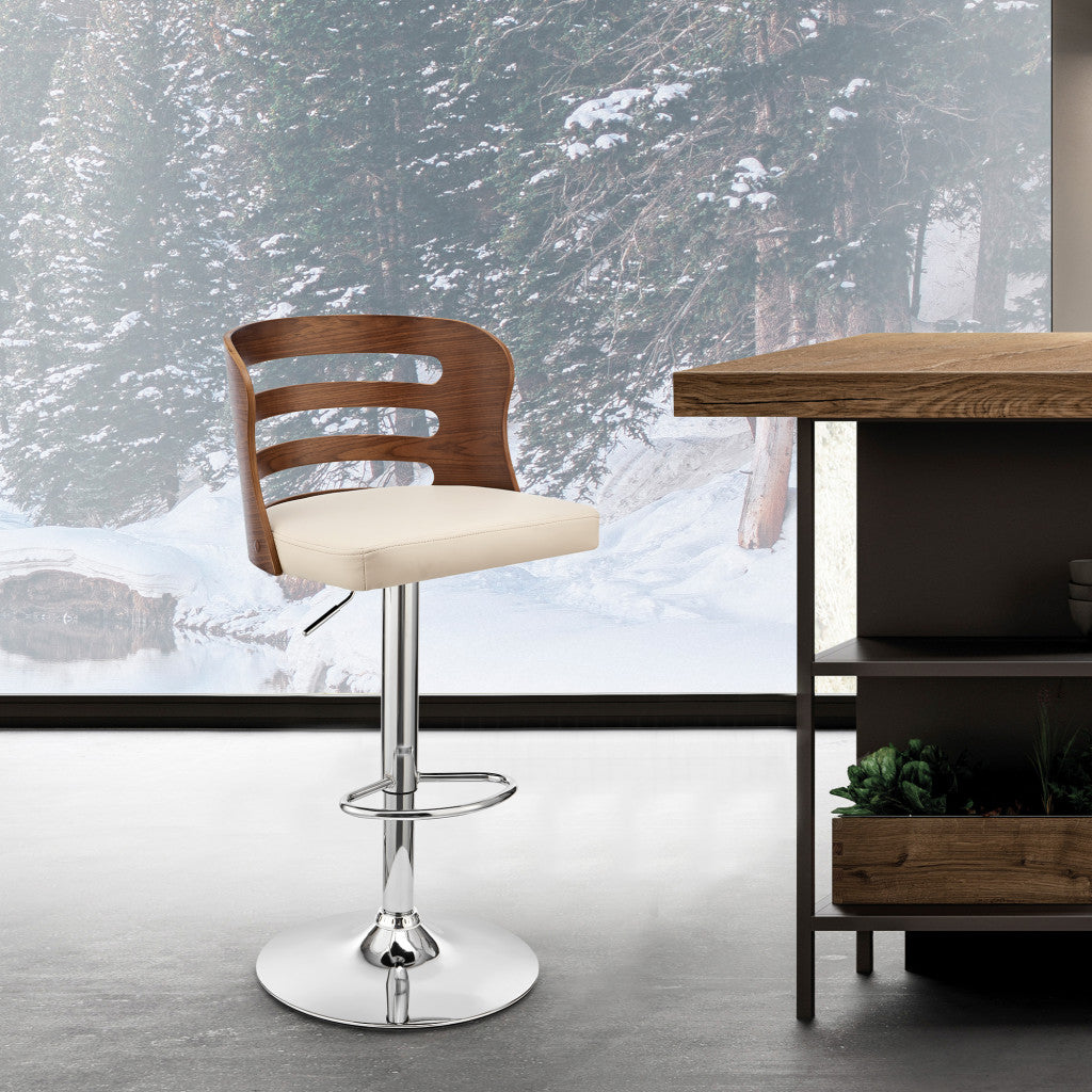 Cream Upholstered Chrome Base Adjustable Swivel Bar Stool P843