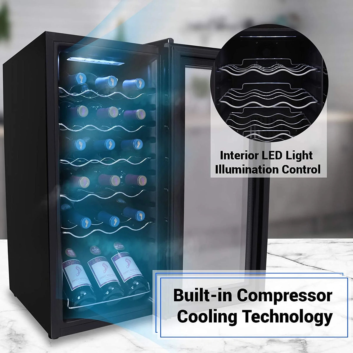 18 Bottle Thermoelectric Wine Chiller Cooler, Black J50002