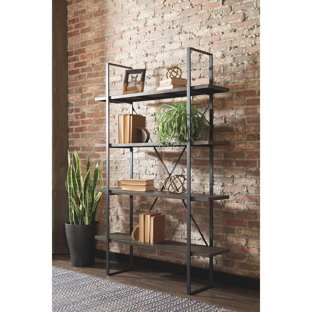 Black and Grey Wood and Metal Bookcase G7093