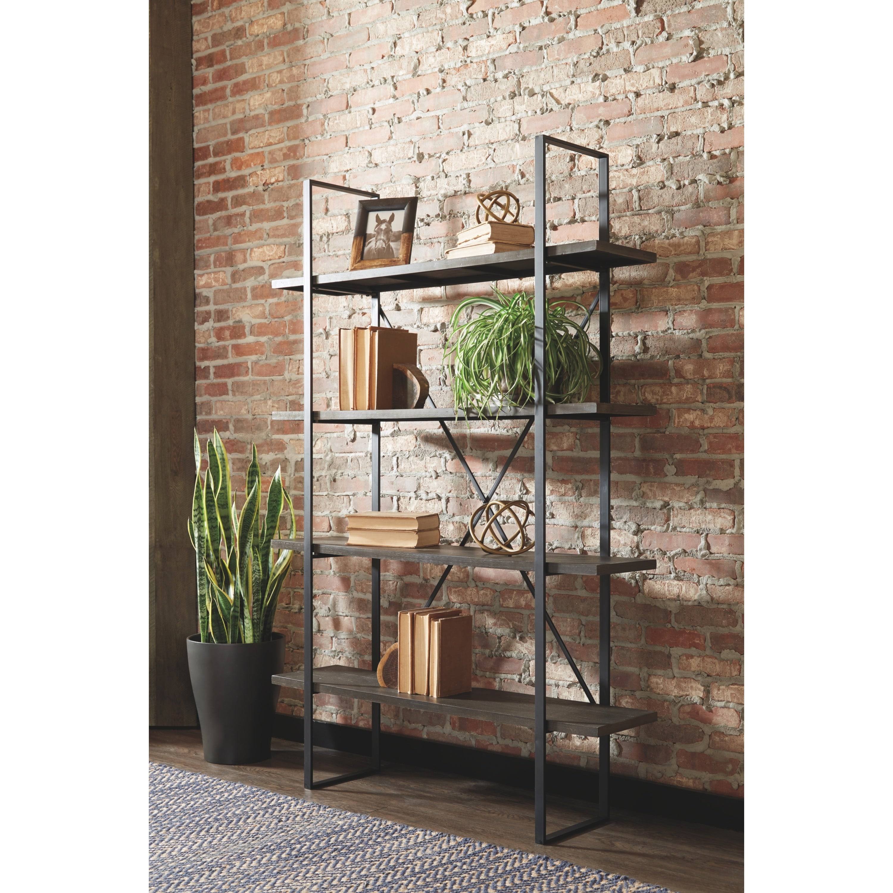 Black and Grey Wood and Metal Bookcase G7093