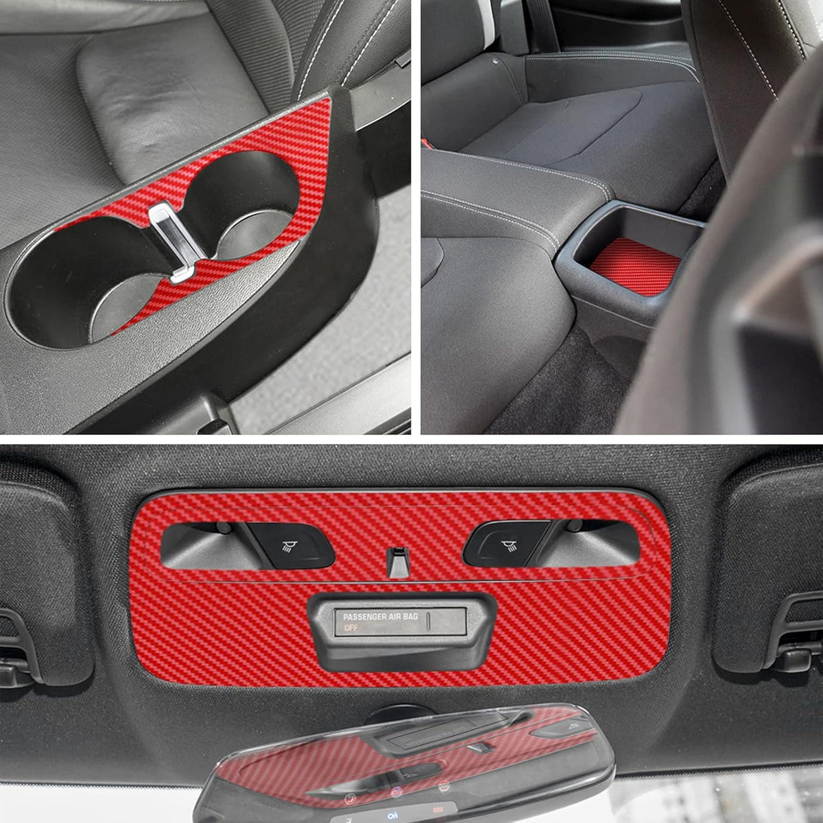 Red 28PCS Carbon Fiber Texture Vinyl Wrap Center Console Dashboard Cover Sticker H4555