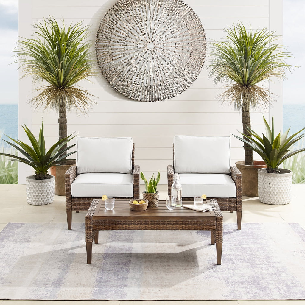 3pc PE Wicker Rattan Chair & Coffee Table in Cream X3682