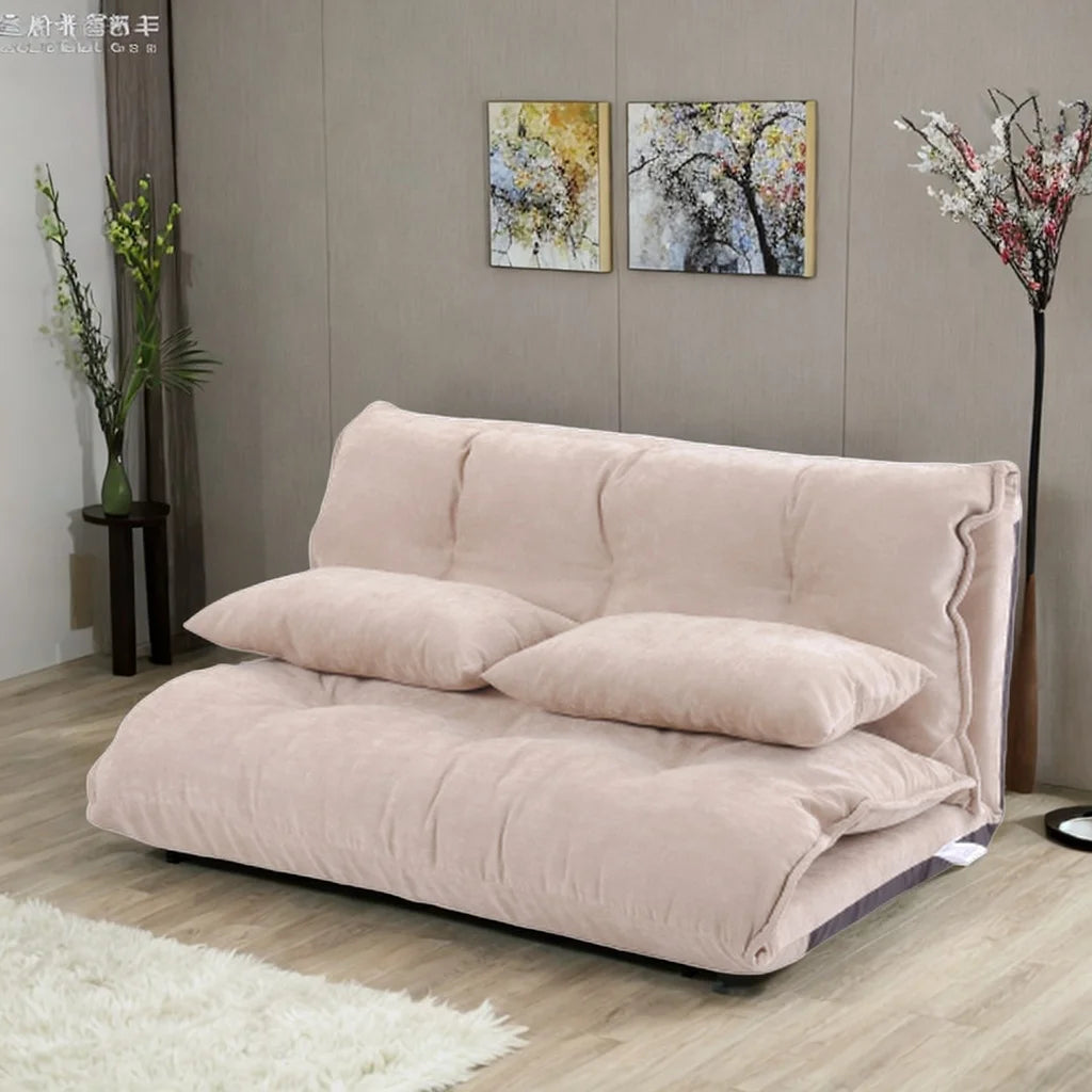 Beige Adjustable Folding Futon Sofa with Two Pillows B8010