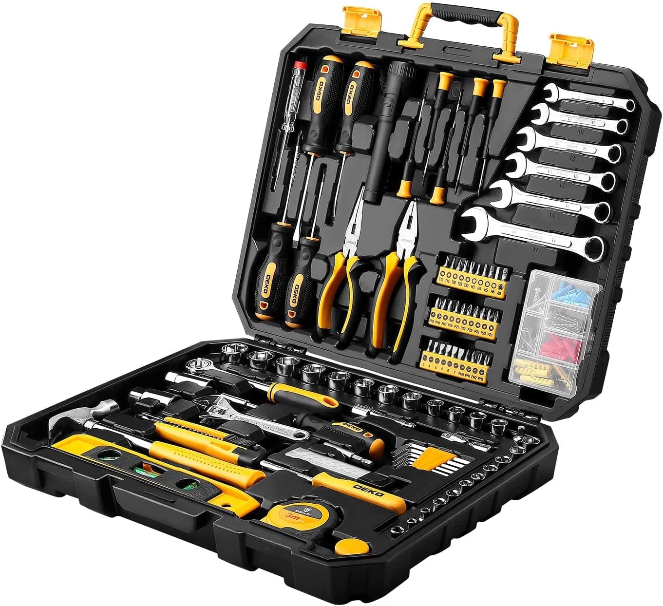 208 Piece General Household Hand Tool Kit with Plastic Toolbox Storage Case P151
