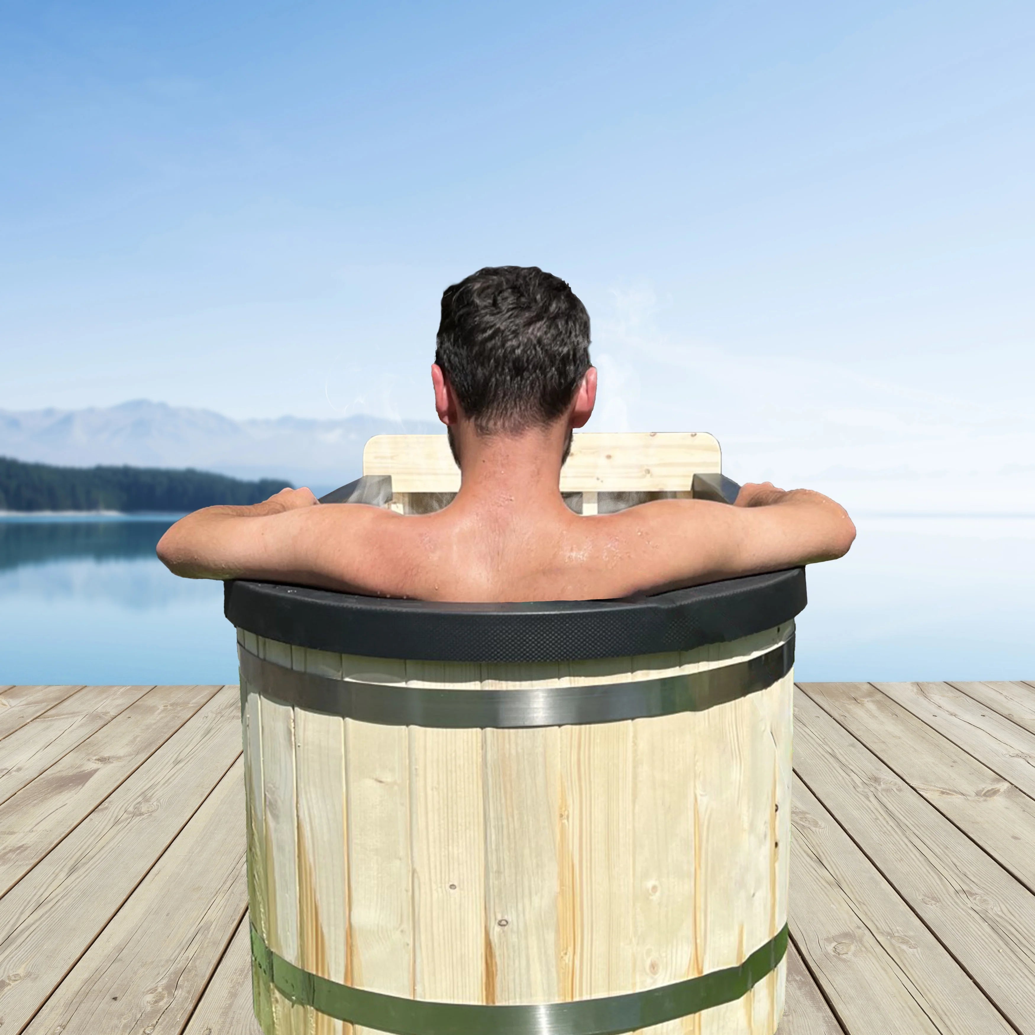 Natural Pine Wood Hot Tub 2 Persons 132 Gallons with Charcoal Stove X8610