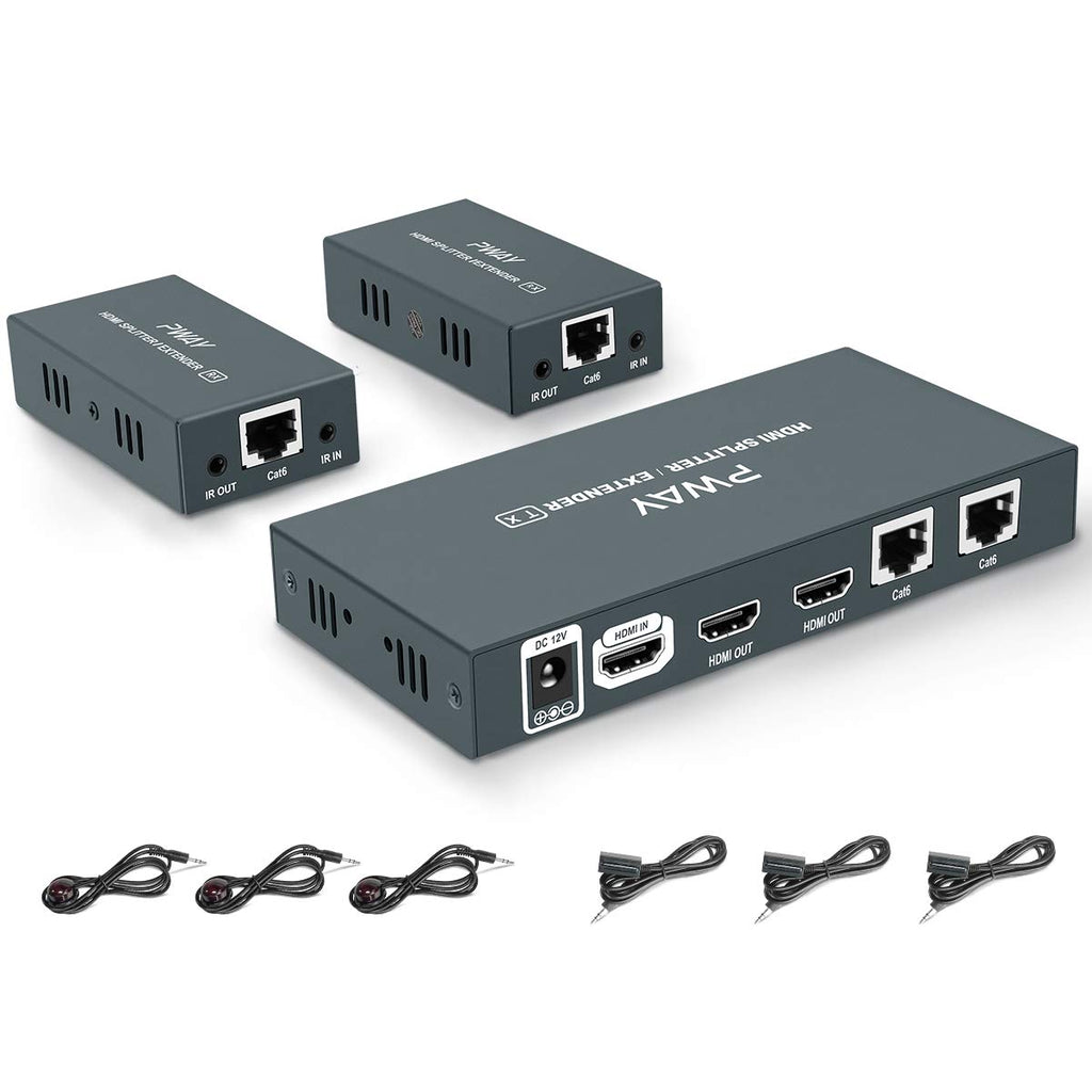 HDMI Extender Splitter 1x2 1080p Over Cat5e/Cat6/Cat7 Ethernet Cable with 2 HDMI Loop Out Y5406