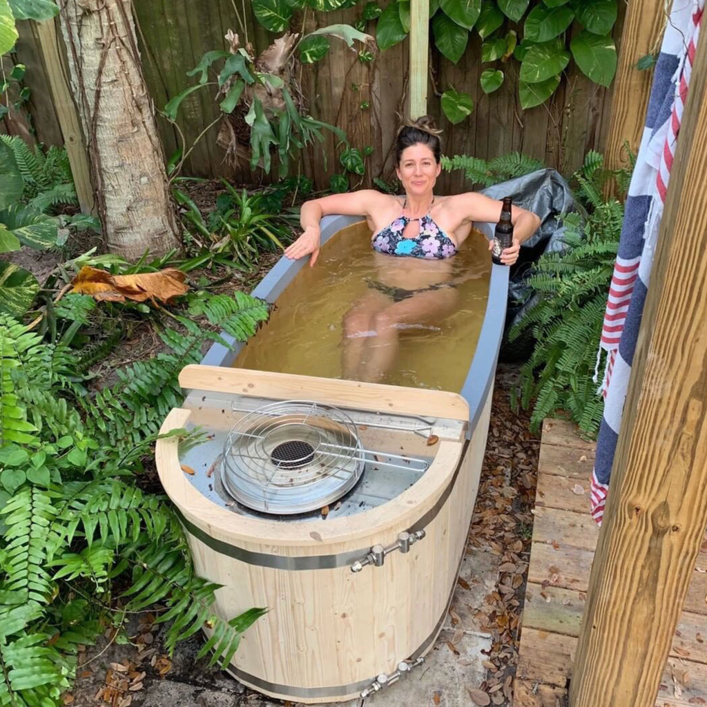 Natural Pine Wood Hot Tub 2 Persons 132 Gallons with Charcoal Stove X8610