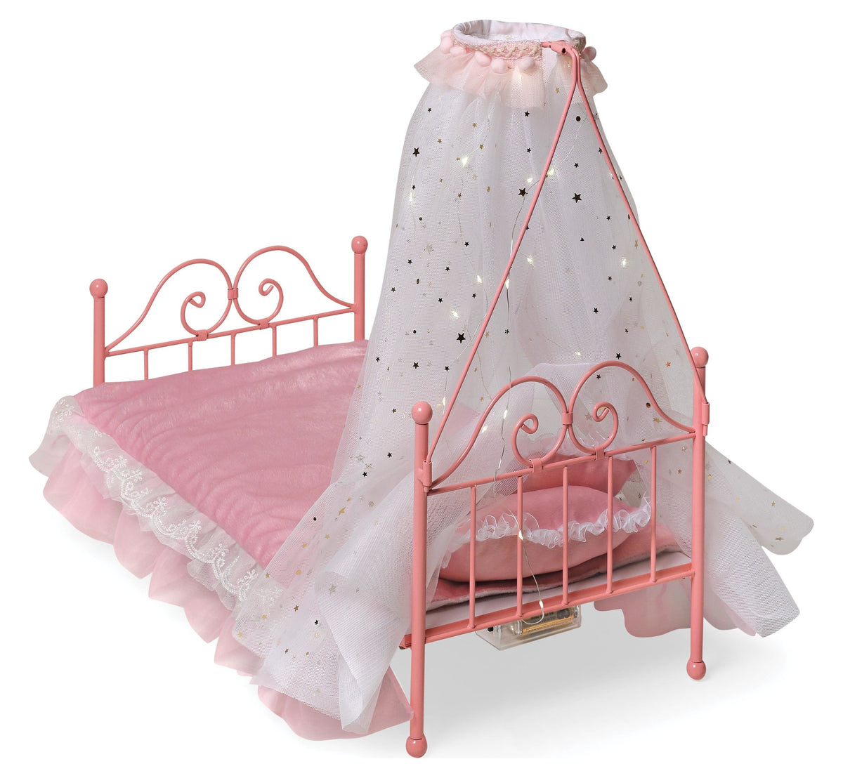 Pink Metal Doll Bed with Canopy and Bedding B73746