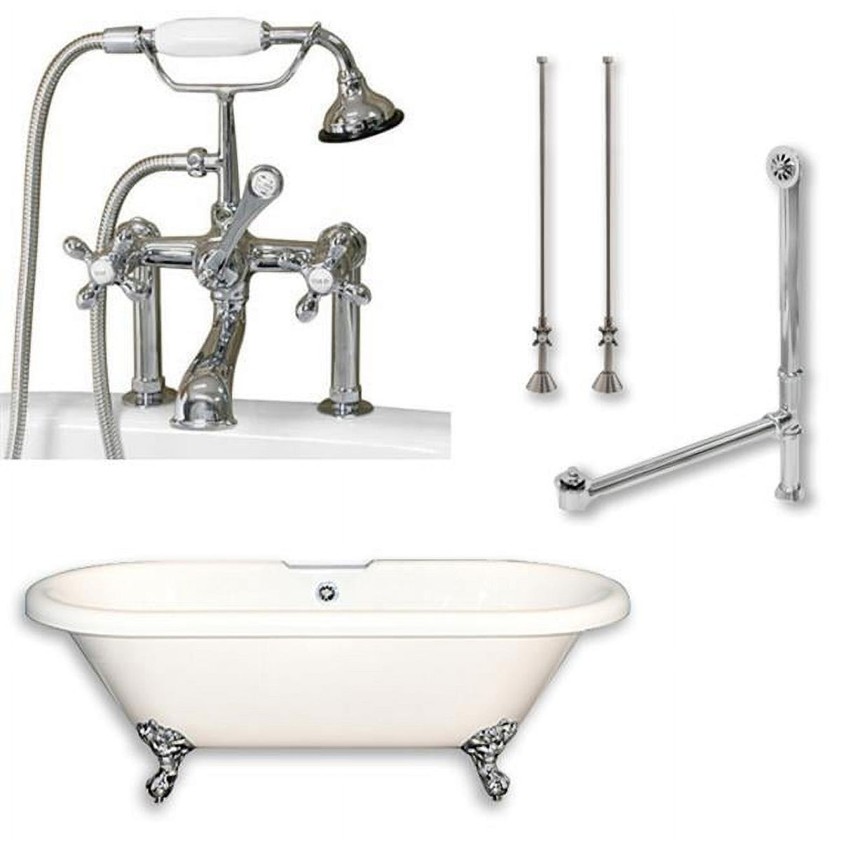 Acrylic Double Ended Clawfoot Bath Tub, Polished Chrome, 70 x 30 in. E945