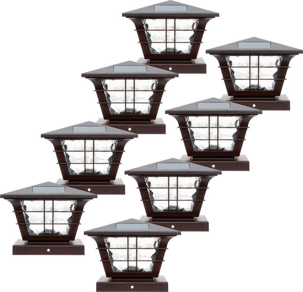8 Pack 5x5 Solar Powered Post Cap Light with 4x4 Base Adapter (Brown) Q564