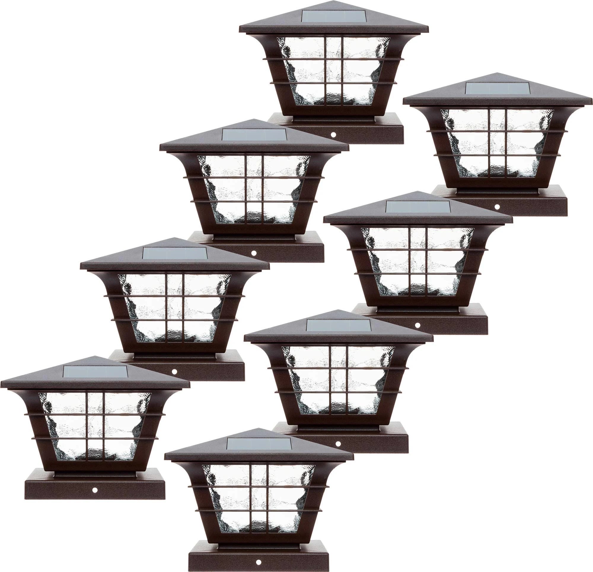 8 Pack 5x5 Solar Powered Post Cap Light with 4x4 Base Adapter (Brown) Q564