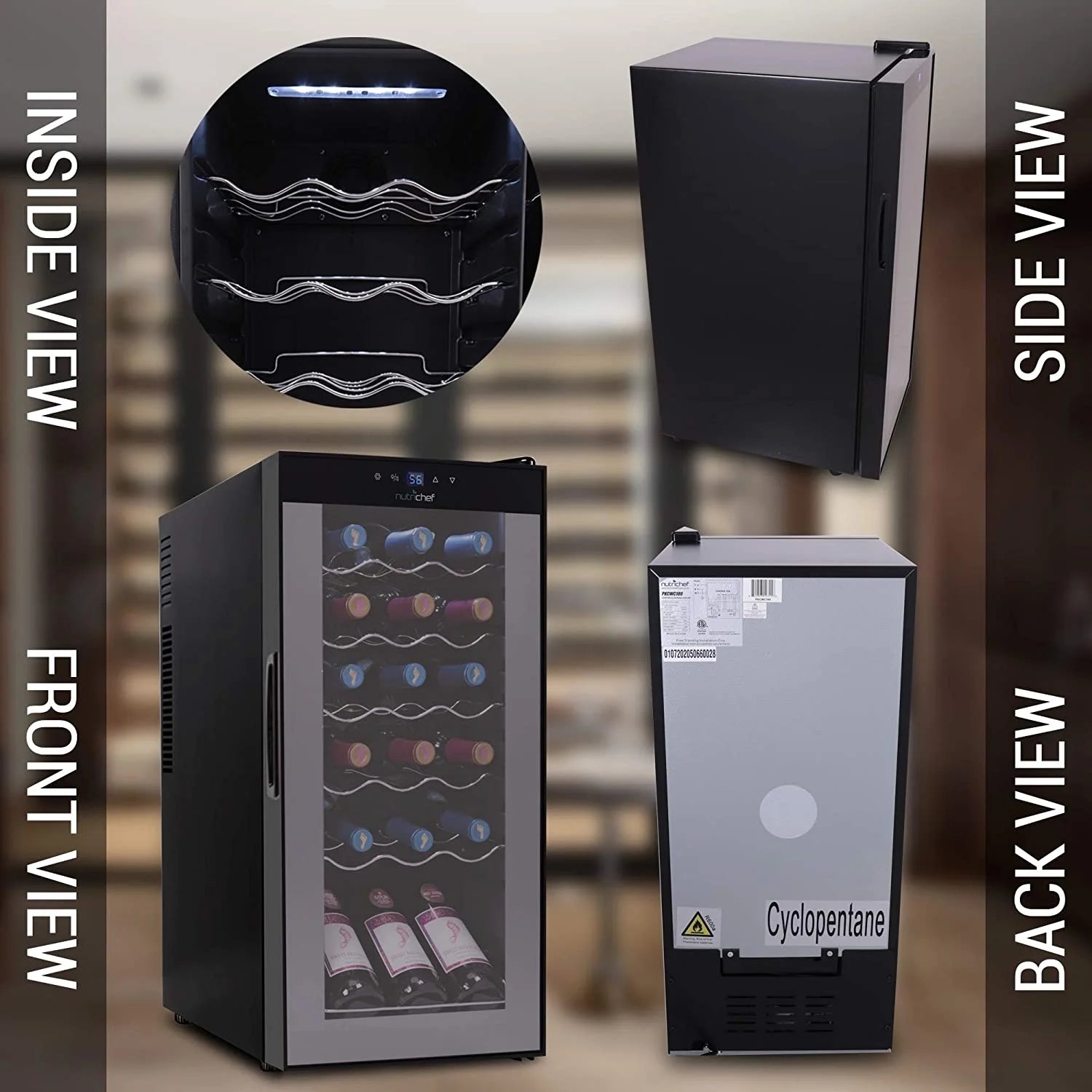 18 Bottle Thermoelectric Wine Chiller Cooler, Black J50002