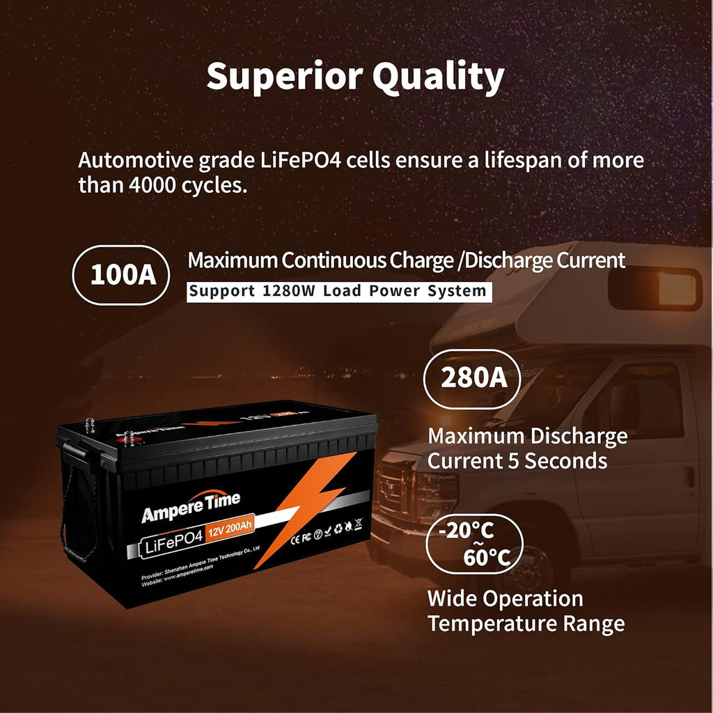12V 200Ah Lithium Iron LiFePO4 Deep Cycle Battery with 100A BMS E618672