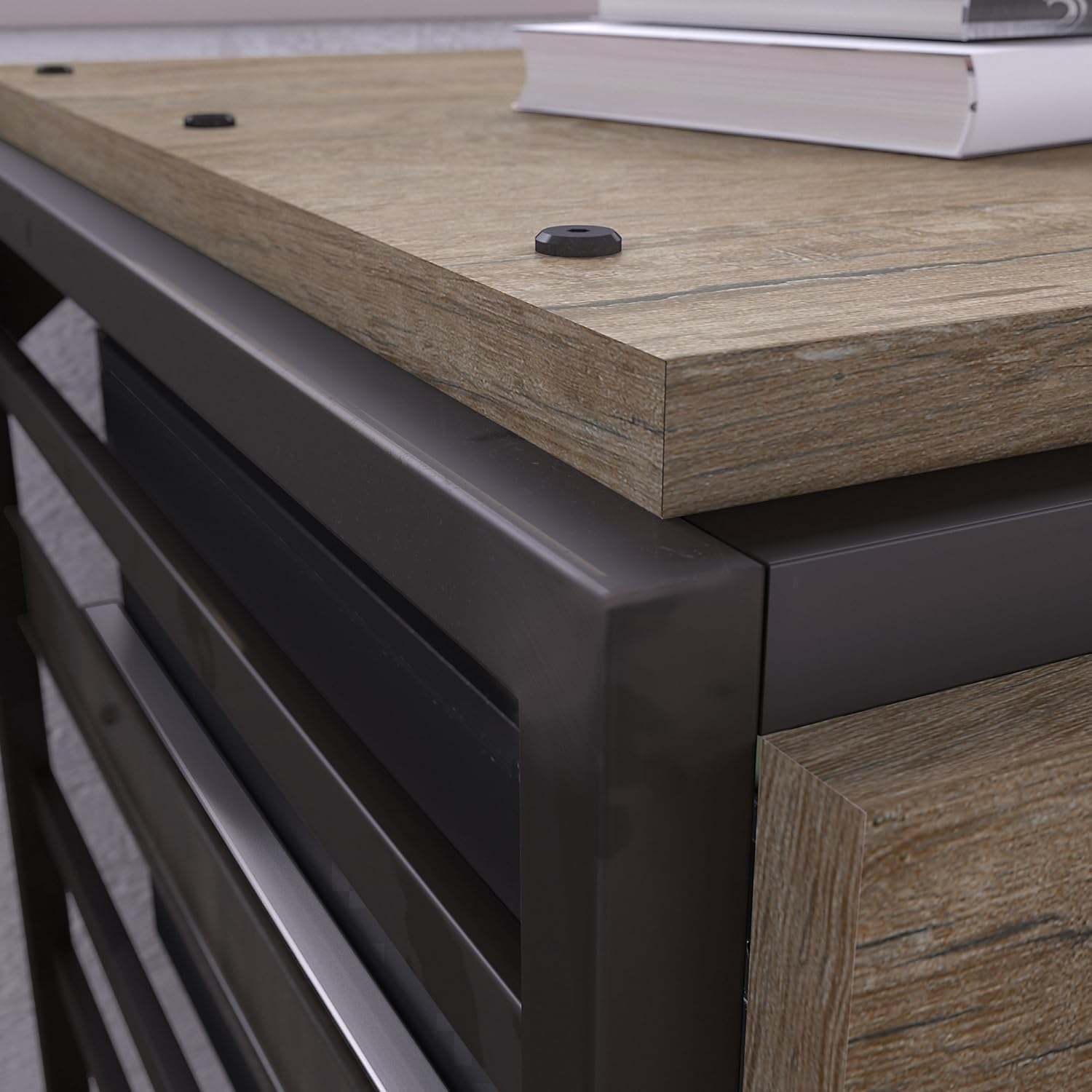 Rustic Gray L Shaped Industrial Desk with File Cabinets P16344