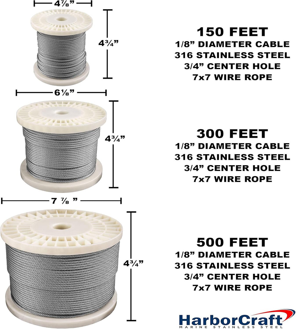 1/8 316 Stainless Steel Wire Rope Aircraft Cable 500 Feet 7x7 T2255