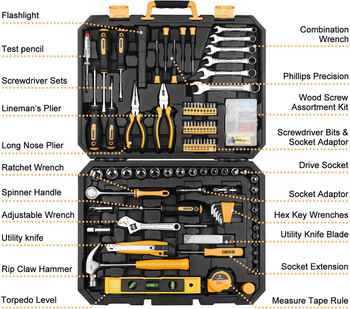 208 Piece General Household Hand Tool Kit with Plastic Toolbox Storage Case P151