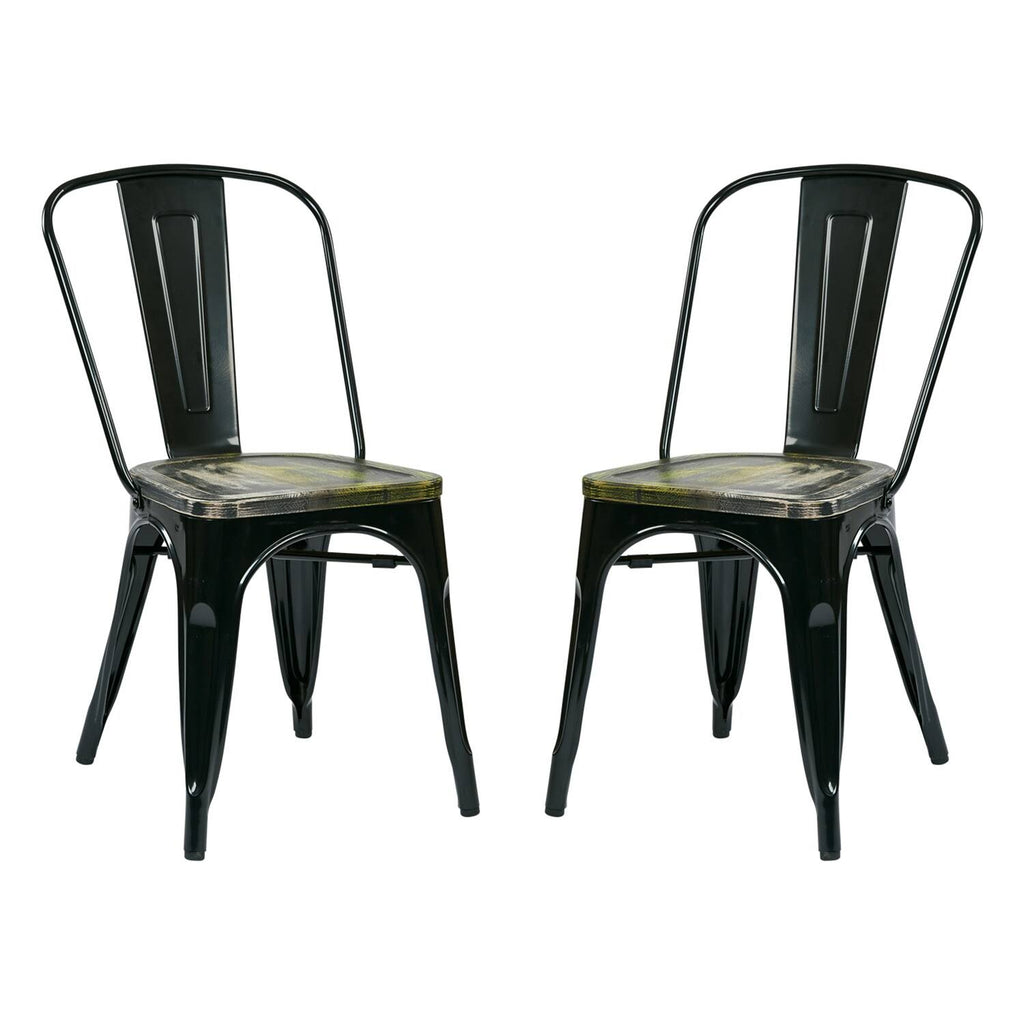 Black Metal Chair with Wood Seat - Set of 2 G91207