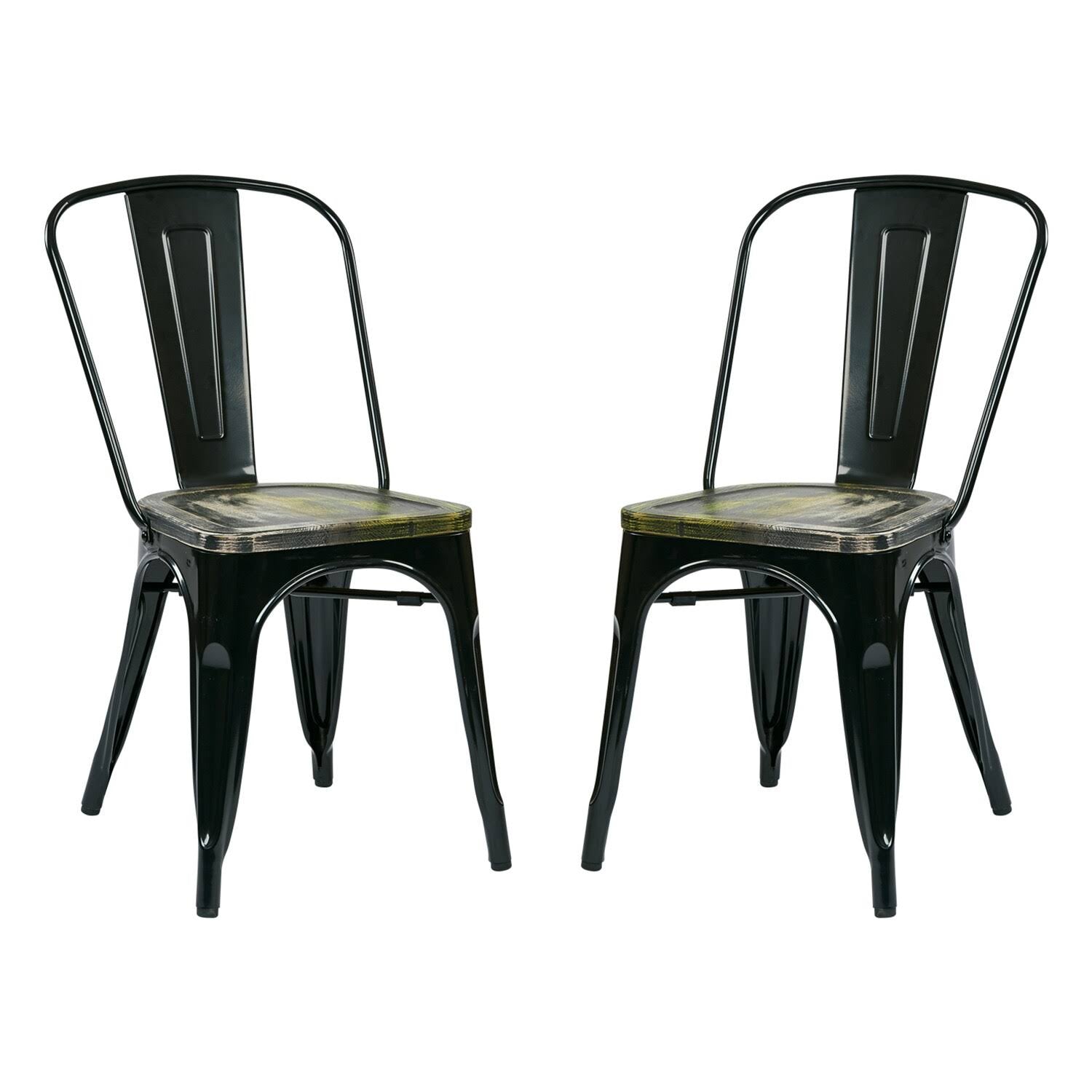 Black Metal Chair with Wood Seat - Set of 2 G91207