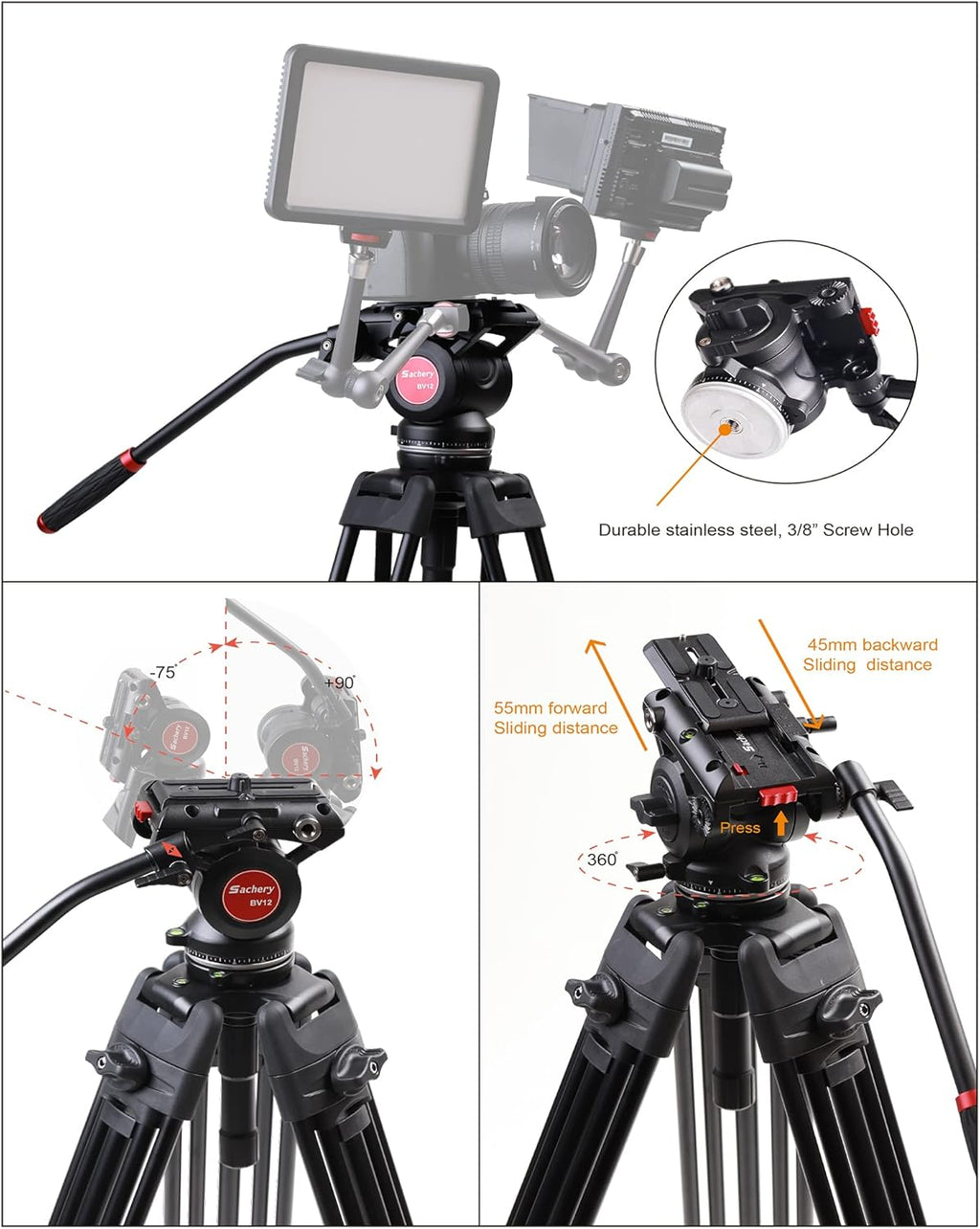 72 inch Aluminum Video Tripod with Fluid Head J4218