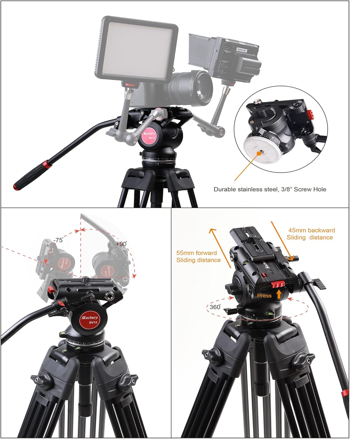 72 inch Aluminum Video Tripod with Fluid Head J4218