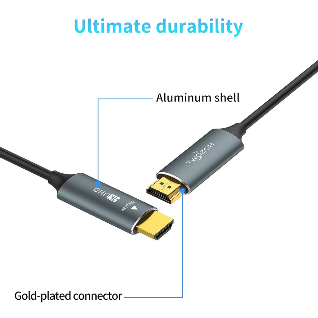 Fiber Optic HDMI Cable 30FT 4K HDMI to HDMI Cable 4K/60Hz 18Gbps High Speed UHD Fiber HDMI Cord Pack of 2 S860