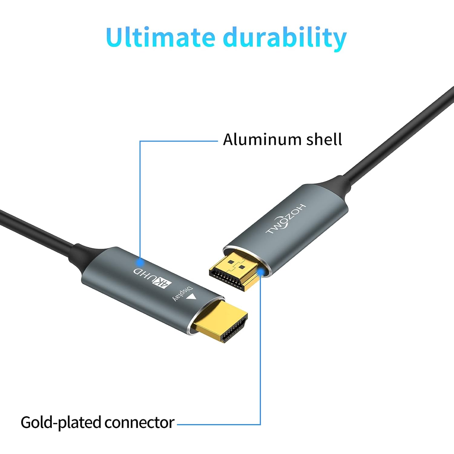 Fiber Optic HDMI Cable 30FT 4K HDMI to HDMI Cable 4K/60Hz 18Gbps High Speed UHD Fiber HDMI Cord Pack of 2 S860