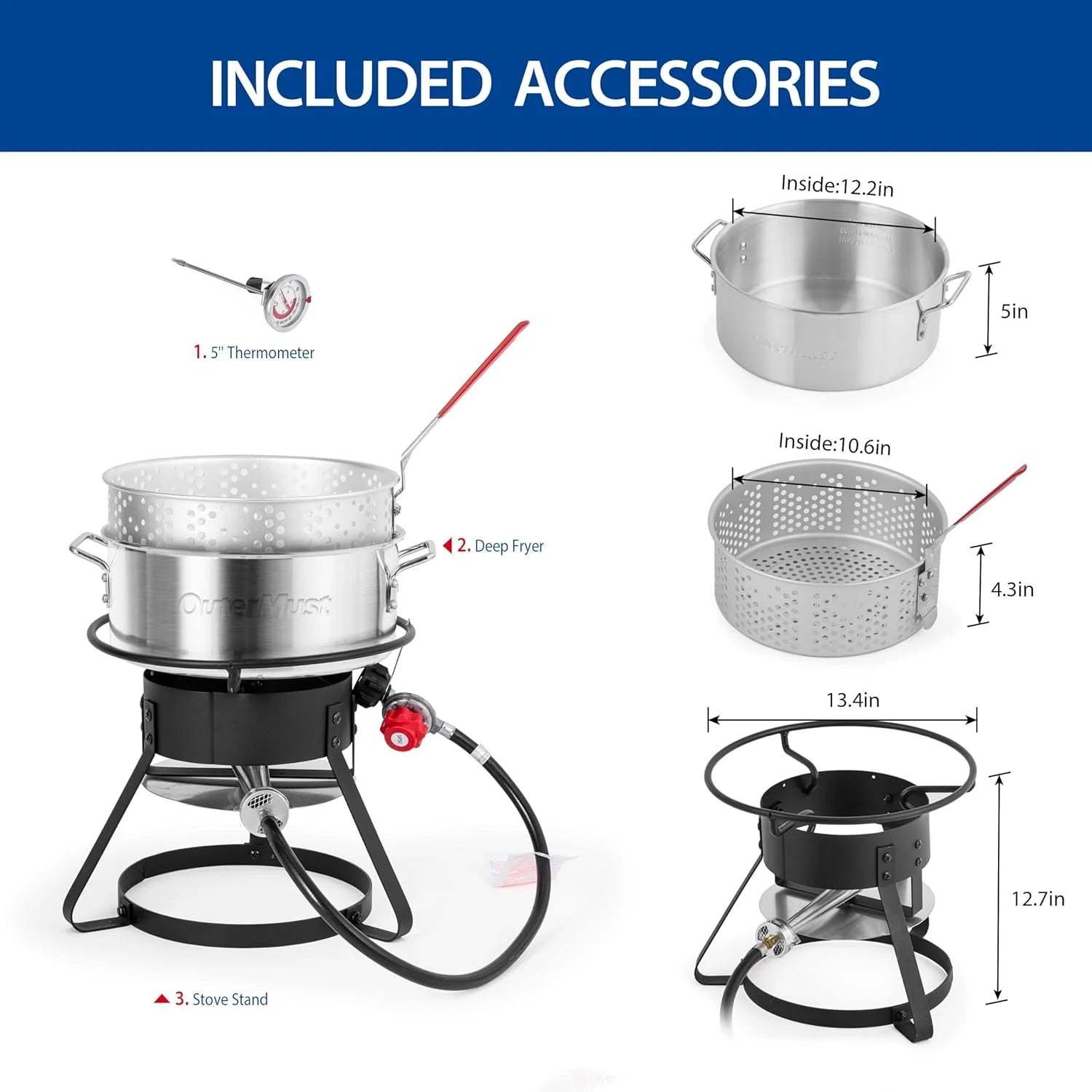 11 Qt. Aluminum Propane Outdoor Deep Fryer Pot with Basket and Thermometer H830210